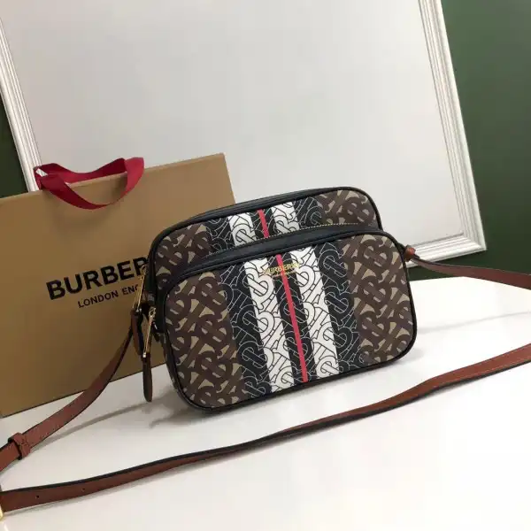 TO BURBERRY Medium Monogram Stripe E-canvas Camera Bag 0207