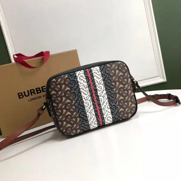 TO BURBERRY Medium Monogram Stripe E-canvas Camera Bag 0207